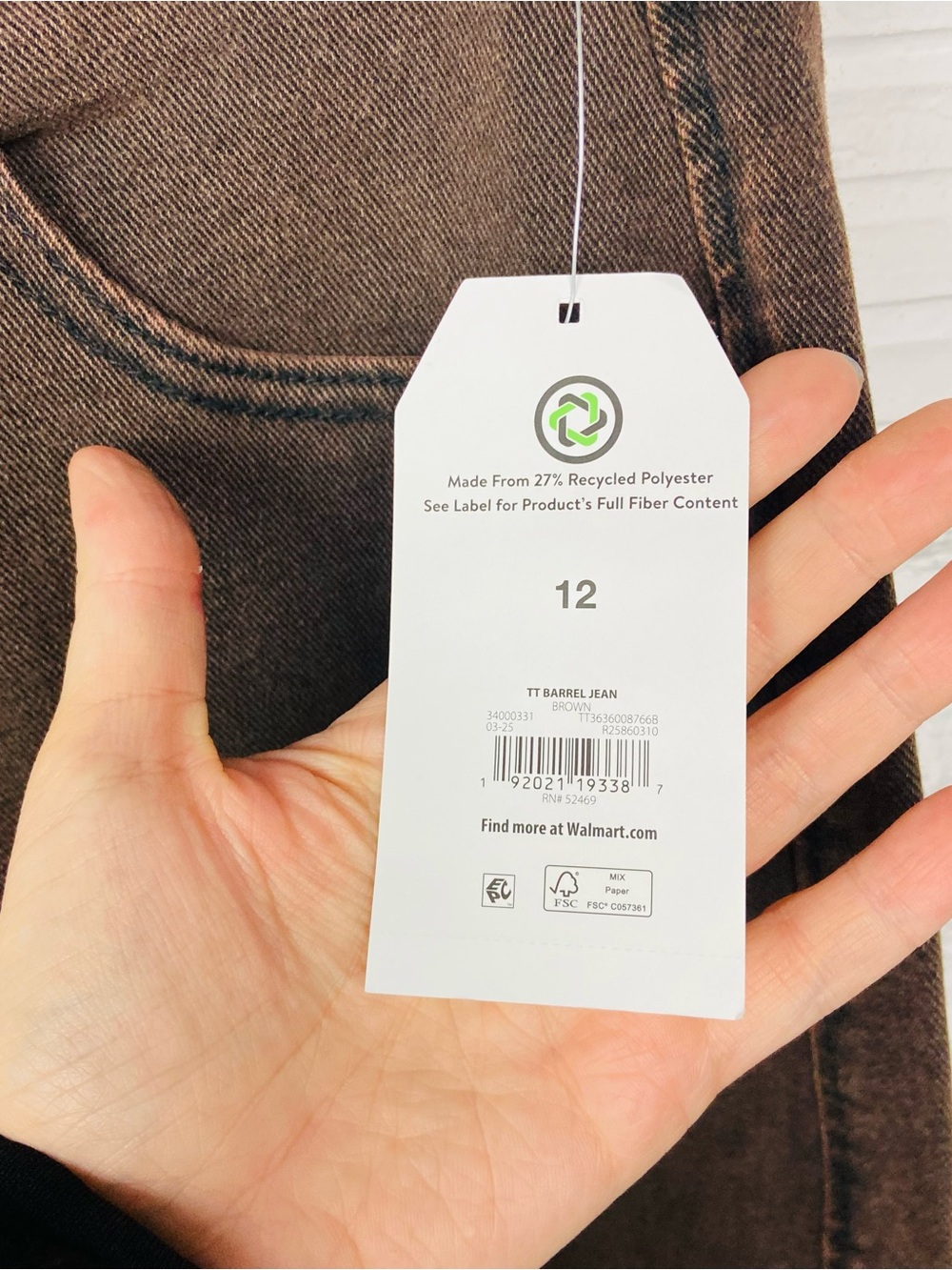 NWT Time and Tru Women’s Brown High Rise barrew Jeans size 12 - Picture 7 of 14